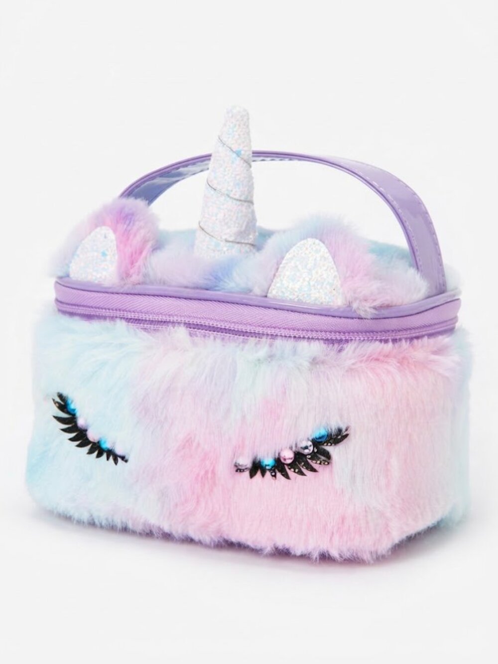 Claire's Purple Pink Plush Unicorn Cosmetic Bag